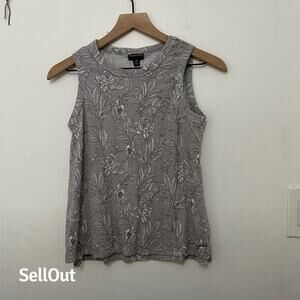 Tahari Women's Floral Sleeveless Tank Top Gray Size S